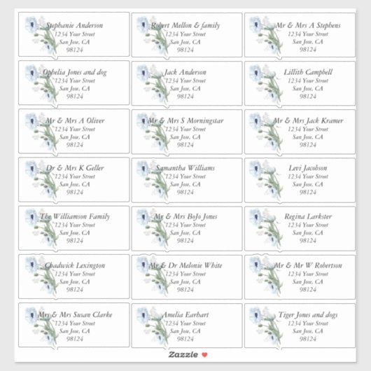 Dusty Blue Poppies Guest Name Address Labels (Blatt)