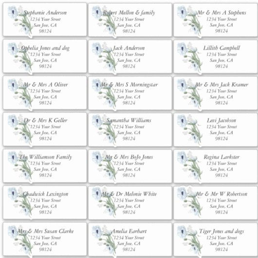 Dusty Blue Poppies Guest Name Address Labels (Vorderseite)