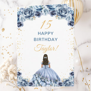 Dusty Blue Princess Floral Happy Birthday Karte