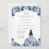 Dusty Blue Princess Floral Quinceañera Einladung (Vorderseite)