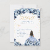Dusty Blue Princess Floral Quinceañera RSVP Karte (Vorderseite)