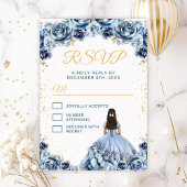 Dusty Blue Princess Floral Quinceañera RSVP Karte