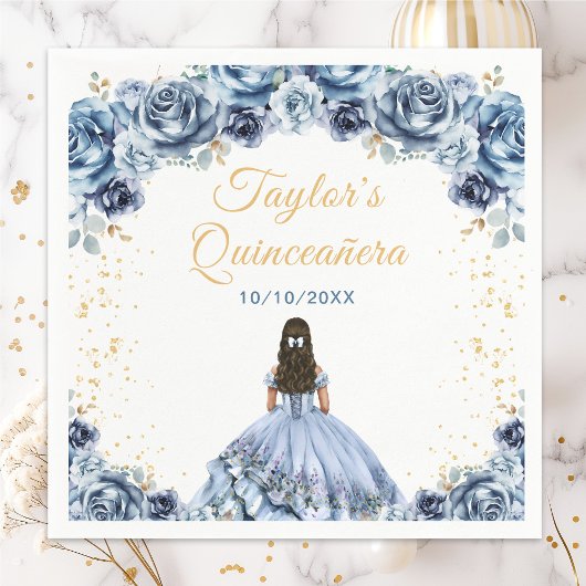 Dusty Blue Princess Floral Quinceañera Serviette