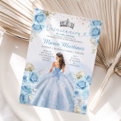 Dusty Blue Princess Floral Silver Quinceañera Einladung