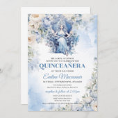 Dusty Blue Princess mit Blume und Tiara Einladung (Vorne/Hinten)