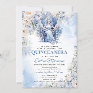 Dusty Blue Princess mit Blume und Tiara Einladung