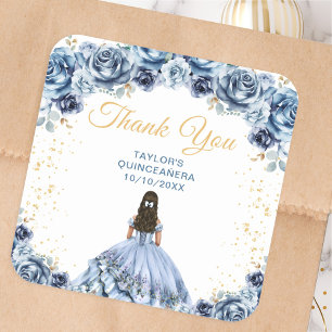 Dusty Blue Princess Quinceañera Vielen Dank Quadratischer Aufkleber