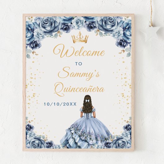 Dusty Blue Princess Quinceañera Willkommen Poster