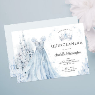 Dusty Blue Princess Winter Quinceanera Einladung