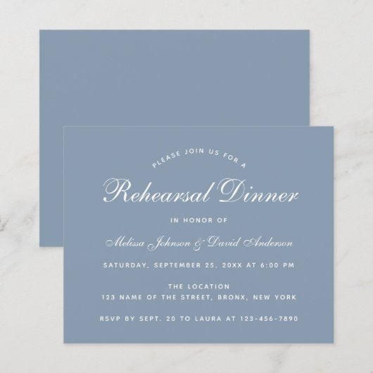 Dusty Blue Probe Dinner Budget Einladung (Vorne/Hinten)