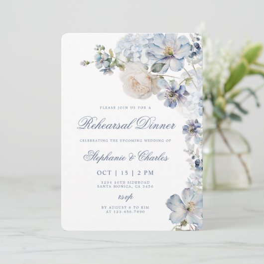 Dusty Blue Probe Dinner Einladung (Stehend Vorderseite)