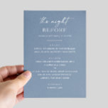 Dusty Blue Probe Dinner. Night Before Nautic Menükarte<br><div class="desc">Mit diesem coolen und eleganten Dinner-Menü in blauer Probe können Sie "The Night Before" ganz einfach genießen. Dieses minimalistische Design mit seiner klaren Typografie und seinem sanft gedämpften blauen Hintergrund funktioniert wunderbar für Frühjahr- oder Sommerhochzeiten - insbesondere für Wassersport-, Küsten-, Strand- oder Ozeanthemen. Ideal für Paare, Gastgeber oder Hochzeitsplaner, die...</div>
