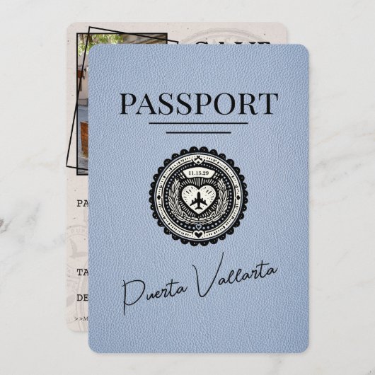 Dusty Blue Puerta Vallarta Pass Save the Date (Vorne/Hinten)