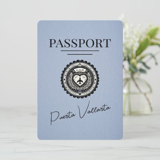 Dusty Blue Puerta Vallarta Pass Save the Date (Stehend Vorderseite)