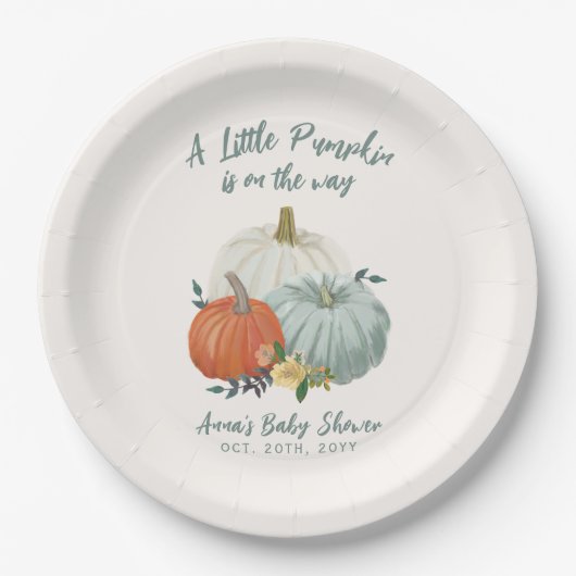 Dusty Blue Pumpkin Baby Shower Pappteller (Vorderseite)