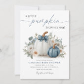 Dusty Blue Pumpkin Boy Baby Shower Einladung (Vorderseite)