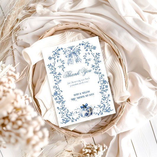 Dusty Blue Pumpkin Fall Floral Boy Baby Dusche Dankeskarte