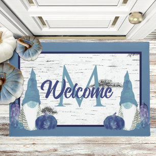 Dusty Blue Pumpkin Gnomes Aspen Rustic Doormat Fußmatte
