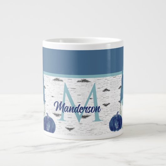 Dusty Blue Pumpkin Gnomes Aspen Rustic House Gia Jumbo-Tasse (Vorderseite)