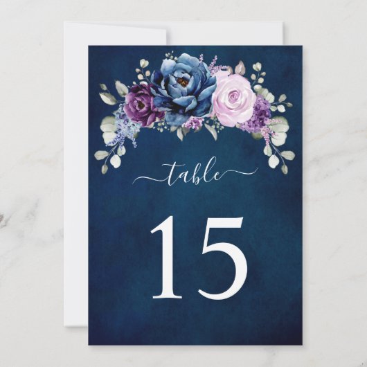 Dusty Blue Purple Lilac Wedding Table number card Einladung (Rückseite)