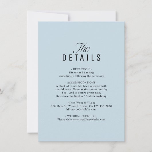 Dusty Blue QR Code Classy Wedding Details Mitteilungskarte (Vorderseite)
