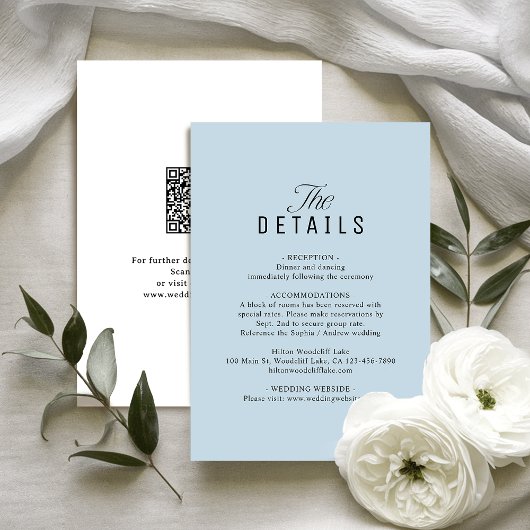 Dusty Blue QR Code Classy Wedding Details Mitteilungskarte