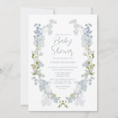 Dusty Blue QR Code Floral Watercolor Babydusche Einladung (Vorderseite)