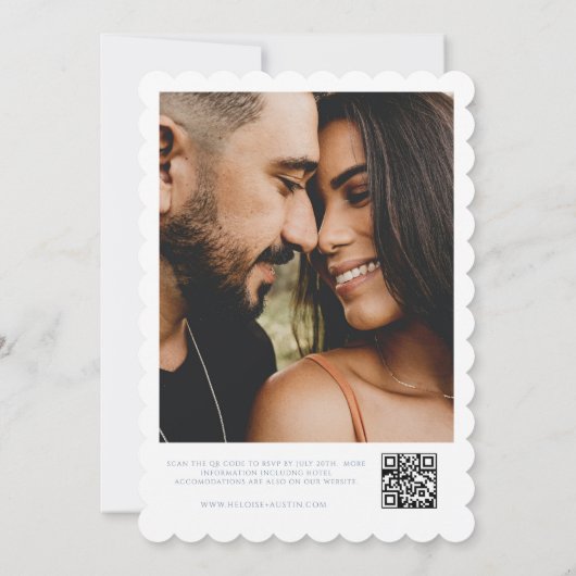 Dusty Blue QR Code Foto B&W Wedding Einladung (Rückseite)