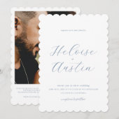 Dusty Blue QR Code Foto B&W Wedding Einladung (Vorne/Hinten)