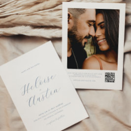 Dusty Blue QR Code Foto B&W Wedding Einladung
