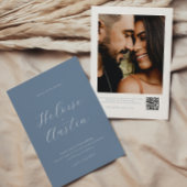 Dusty Blue QR Code Foto B&W Wedding Einladung
