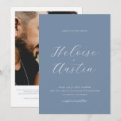 Dusty Blue QR Code Foto B&W Wedding Einladung (Vorne/Hinten)