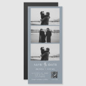 Dusty Blue QR Code Foto Strip Magnetic Wedding Magnetkarte (Vorne/Hinten)