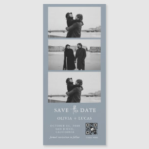 Dusty Blue QR Code Foto Strip Magnetic Wedding Magnetkarte