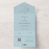 Dusty Blue QR Code Hochzeit All In One Einladung (Innen Boden)