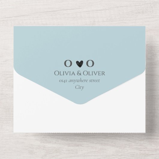 Dusty Blue QR Code Hochzeit All In One Einladung (Rückseite)