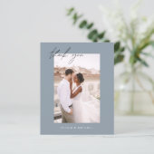 Dusty Blue QR Code Hochzeit Danke Foto Card (Stehend Vorderseite)