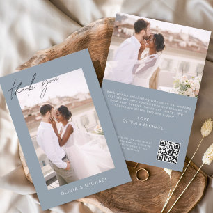 Dusty Blue QR Code Hochzeit Danke Foto Card