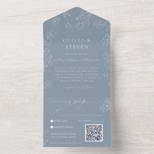 Dusty Blue QR Code in einer Einladung (Innen Boden)