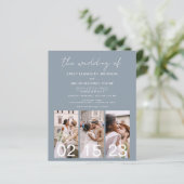 Dusty Blue QR Code Kalligrafy Wedding Einladung (Stehend Vorderseite)