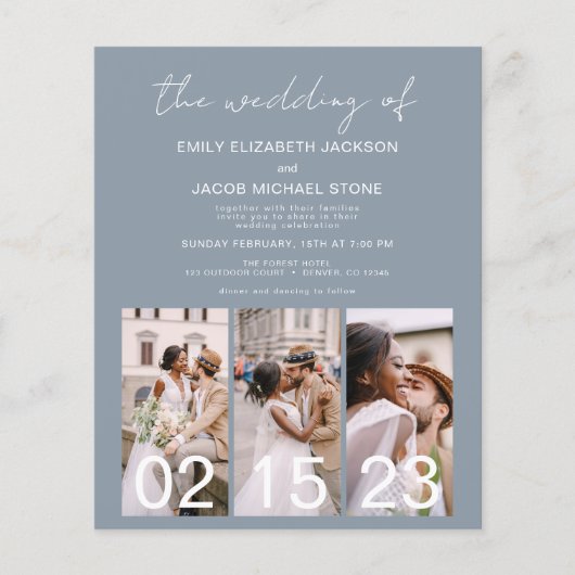 Dusty Blue QR Code Kalligrafy Wedding Einladung (Vorderseite)