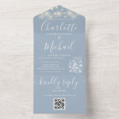 Dusty Blue QR Code Mason Jars String Light Wedding All In One Einladung (Innen Boden)