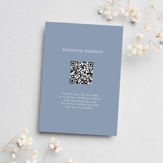 Dusty Blue QR Code Minimale Hochzeitdetails Begleitkarte