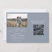 Dusty Blue QR Code Modern Save the Date 4 Foto (Rückseite)