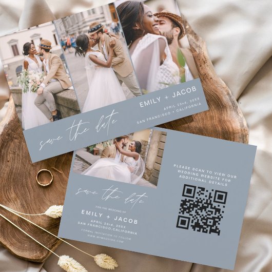 Dusty Blue QR Code Modern Save the Date 4 Foto