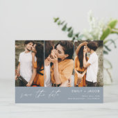 Dusty Blue QR Code Modern Save the Date elegant (Stehend Vorderseite)