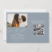Dusty Blue QR Code Modern Save the Date elegant (Rückseite)