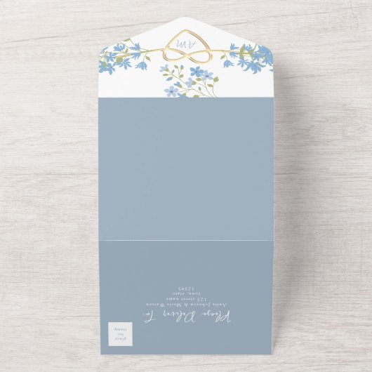 Dusty Blue QR Code Periwinkle Wedding All In One Einladung (Außenbereich)