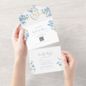 Dusty Blue QR Code Periwinkle Wedding All In One Einladung (Abreißen)