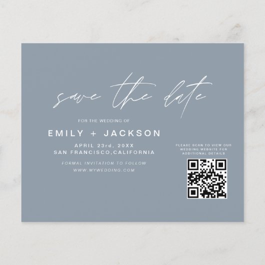 Dusty Blue QR Code - Save the Date 3 Foto Flyer (Hinten)
